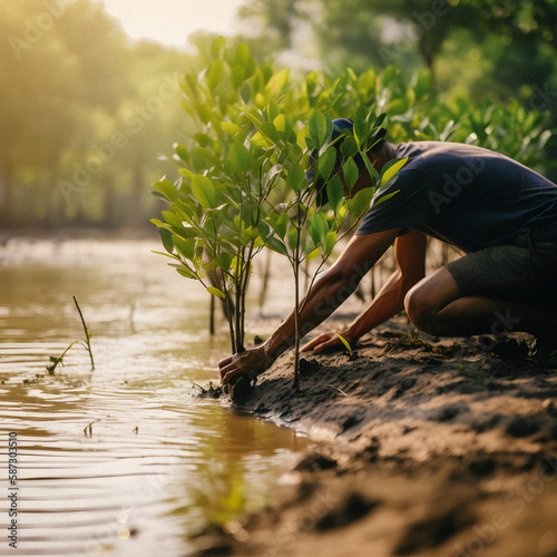 Restoring the Coastline: Community Engagement in Planting Mangroves for Environment Conservation and Habitat Restoration on Earth Day, Promoting Sustainability. Earth day