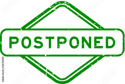 Grunge green postponed word rubber seal stamp on white background