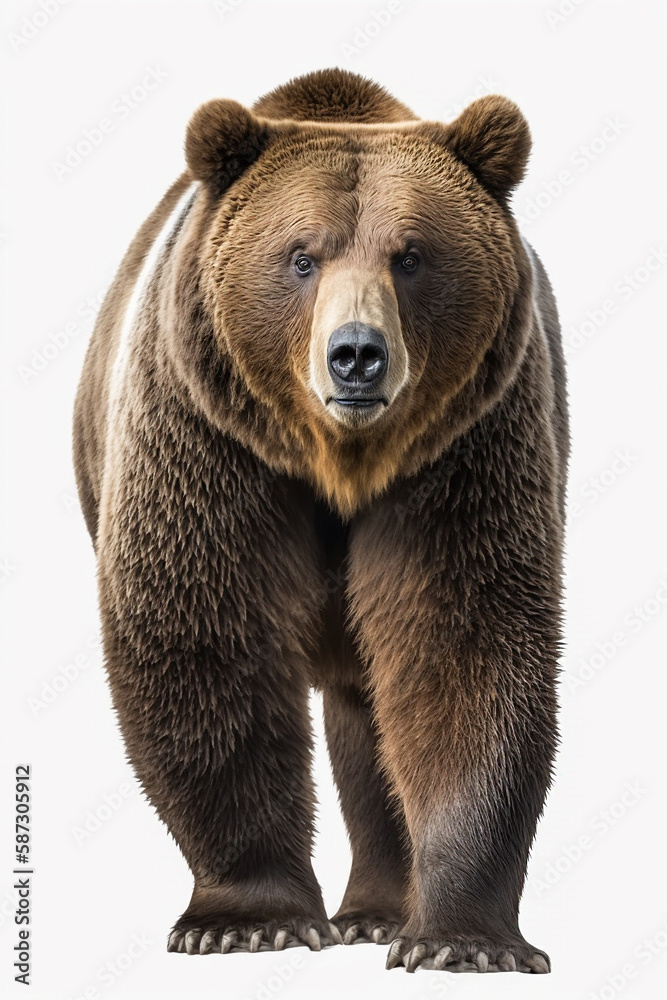 A grizzly bear isolated on a white background. Generative AI A grizzly bear isolated on a white background. Generative AI