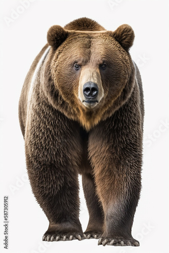 A grizzly bear isolated on a white background. Generative AI