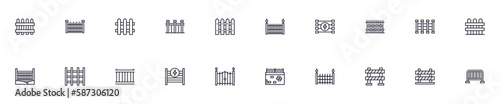 Fence concept. Collection of modern high quality fence line icons. Editable stroke. Premium linear symbol for web sites, flyers, banners, online shops and companies.