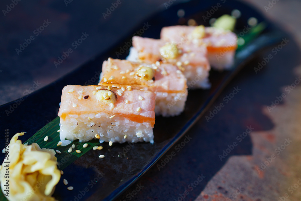 Nigiri sushi on a plate
Nigiri sushi on a plate