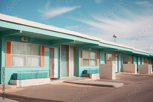 American motel, architecture photography. Generative ai