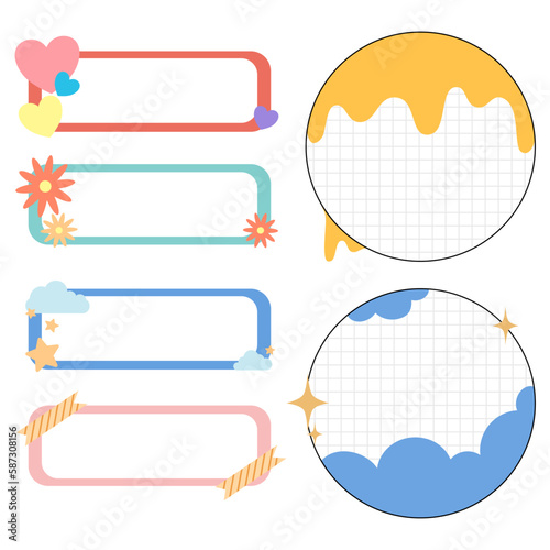 Cute colorful scrapbook notes elements set, memo paper, planner sticker, notepads and journal 