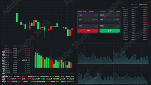 HUD menu. Stock charts. brokerage terminal. 