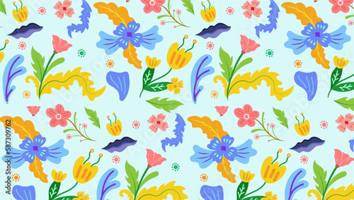 Decorative abstract illustrations with colorful Floral Background of Seamless pattern design for paper, cover, fabric, pacing and other. © Setia69