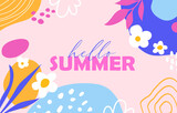 Hand-drawn abstract shapes background for summer topic with inscription