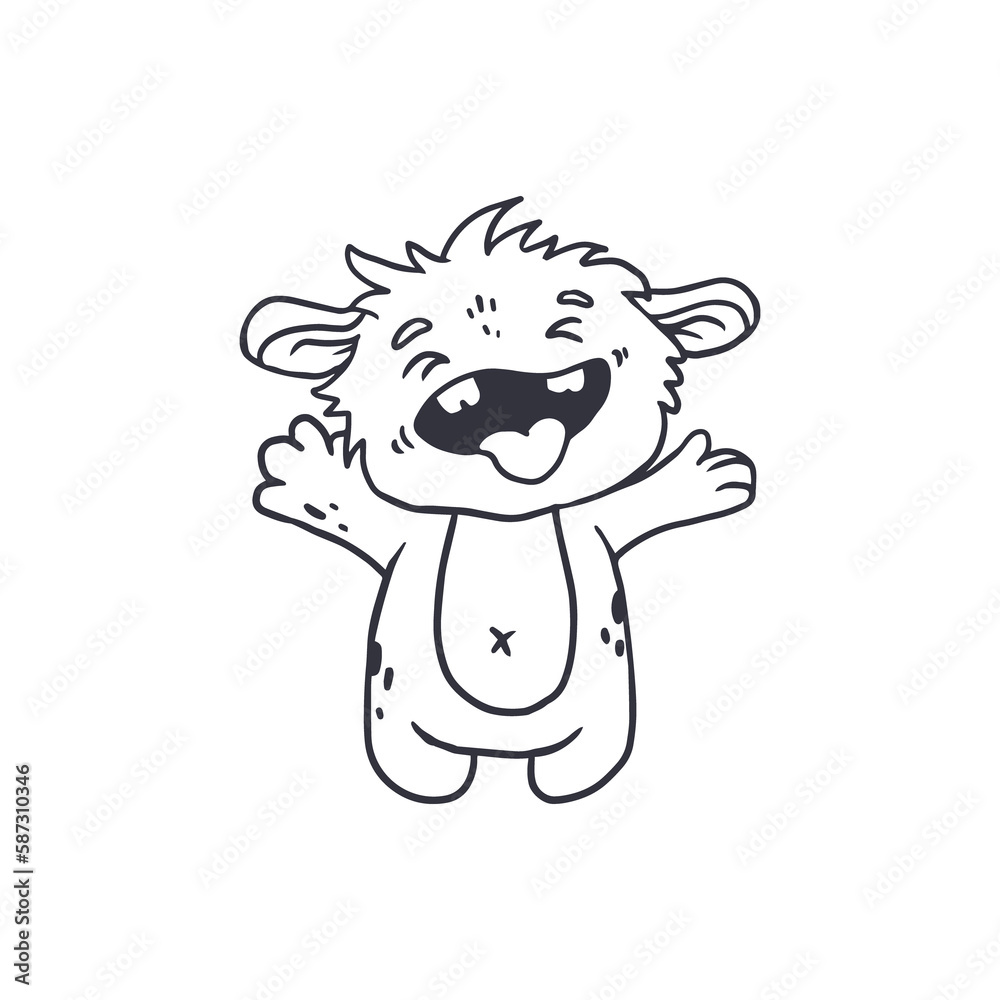 Cute cartoon monster on white background.Icon monster.Happy Alien.Coloring.Doodle Funny monster. Cute cartoon monster on white background.Icon monster.Happy Alien.Coloring.Doodle Funny monster.