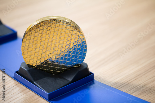 New intel i9 processor standing on a wooden tabletop