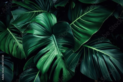 Green tropical leaves background created with Generative AI