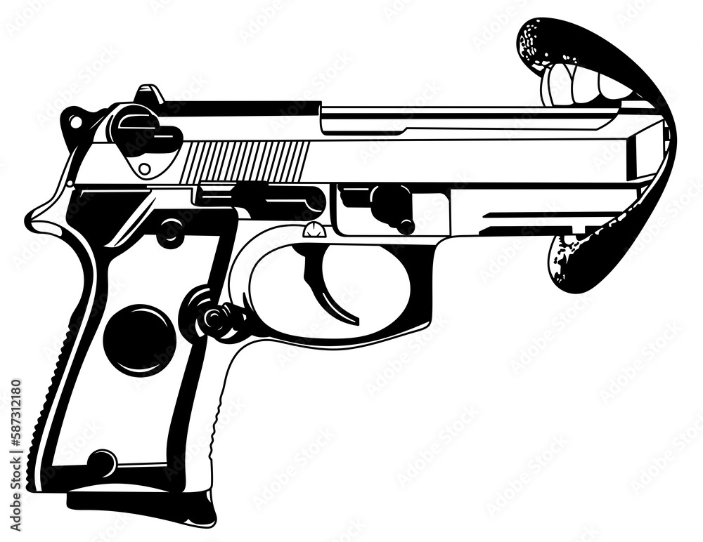 Gun in mouth. Freedom of speech in the modern world. A weapon that threatens a person. Open