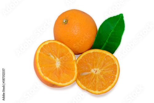 Ripe Orange fruit slices isolated on white background