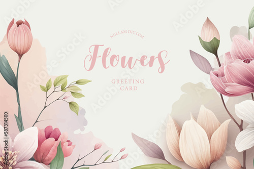 Frame decorated with flowers, tulips for women's day, March 8, mother's day, Feliz dia de la madre, vector watercolor style