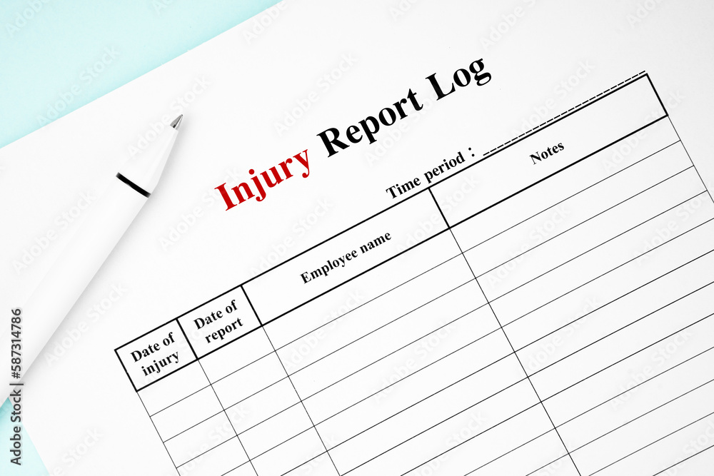 The blank Workplace Injury Report Form with pen. The blank Workplace Injury Report Form with pen.