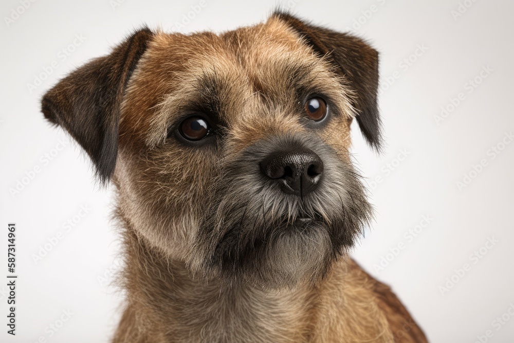 In front of a white background, a border terrier. Generative AI In front of a white background, a border terrier. Generative AI