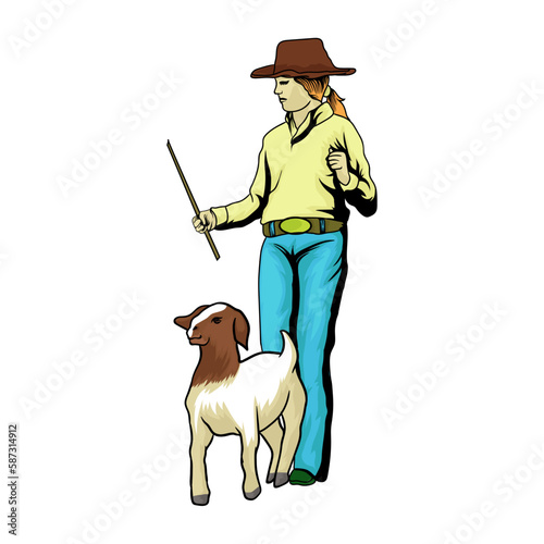 woman carrying boer goats for livestock show