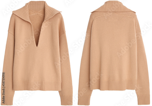 Wallpaper Mural knitted blouse with deep neckline and long sleeves, isolated on transparent or white background, png, mockup Torontodigital.ca