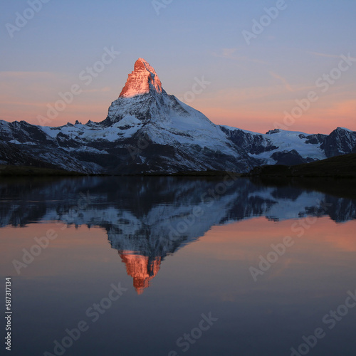 Sun lit summit of Mount Matterhorn, Switzerland. © u.perreten