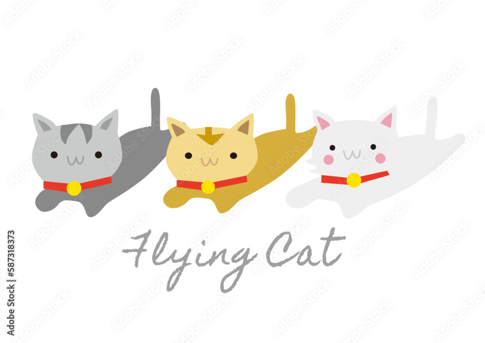 Naklejka premium Illustration of three cats flying side by side