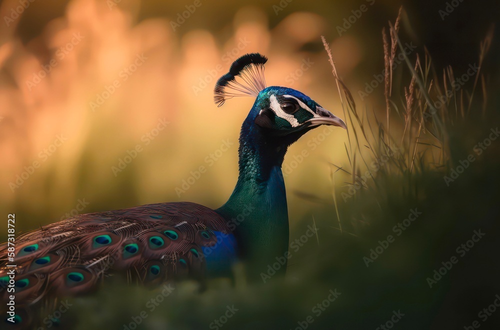 Portrait of a peacock in nature. Generative AI. Portrait of a peacock in nature. Generative AI.