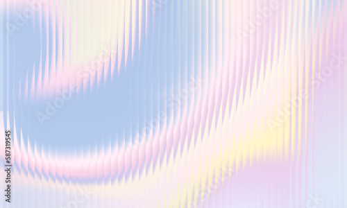 Colorful holographic gradient background with ribbed effect. Trendy pearlescent rainbow prism effect. Refraction of corrugated ribbed glass.