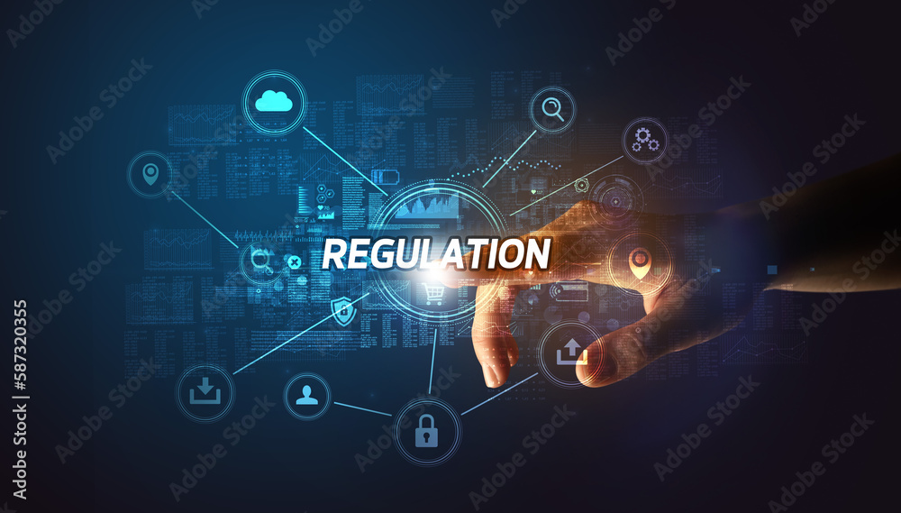 Hand touching cybersecurity button concept Hand touching cybersecurity button concept