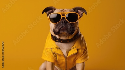 A Dog With Sunglasses Going To a Jazz Festival. Generative AI © Ян Заболотний