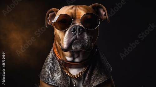 A Dog With Sunglasses Going To a Cigar Lounge. Generative AI © Ян Заболотний