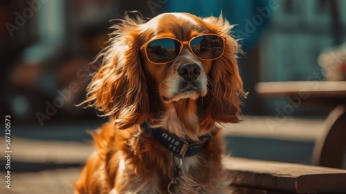 A Dog With Sunglasses Going To a Pottery Festival. Generative AI
