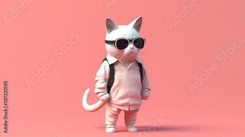A Cat With Sunglasses Going To a Virtual Gaming Center. Generative AI