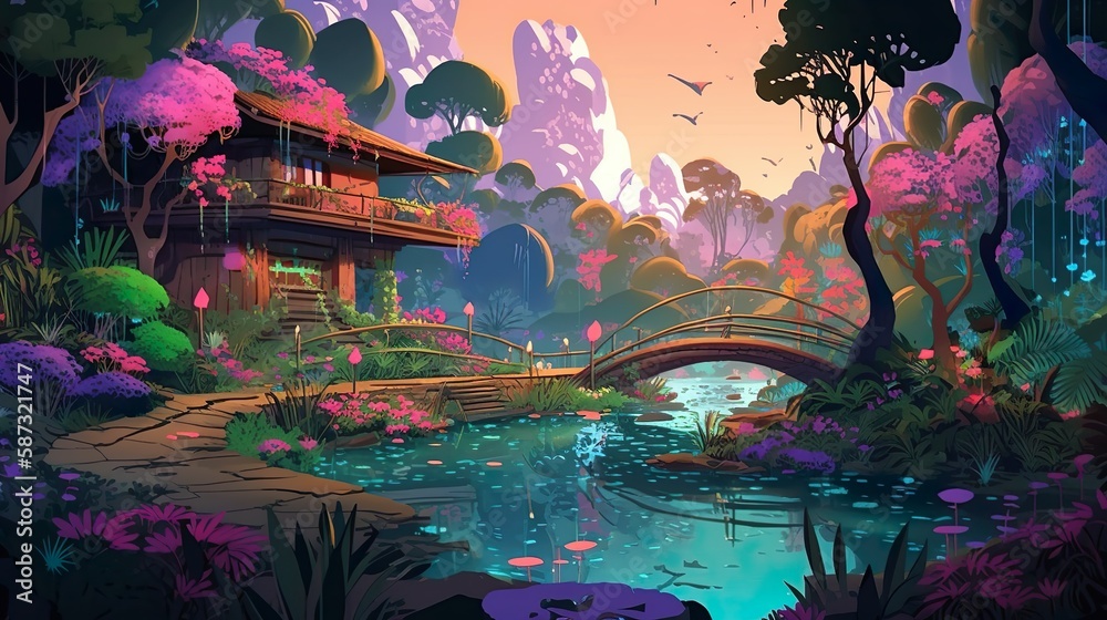 Fototapeta premium Serene Metaverse Garden in a Digital World