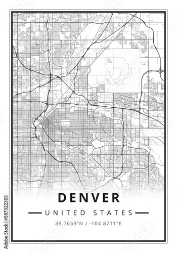 Street map art of Denver city in USA - United States of America - America