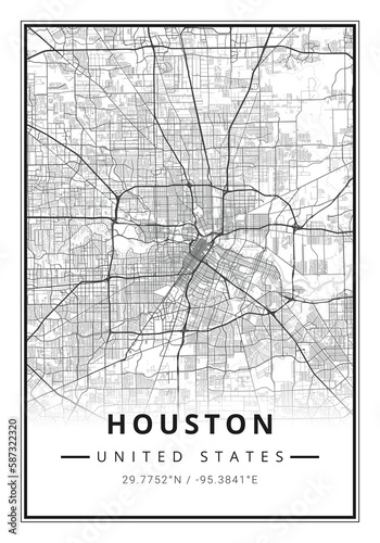 Street map art of Houston city in USA - United States of America - America