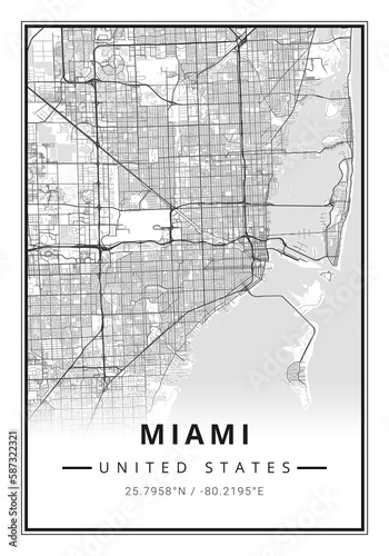 Street map art of Miami city in USA - United States of America - America