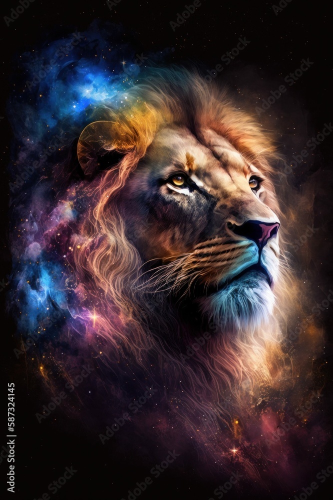 Nebula Lion Cosmic Space Leo Portrait [Generative AI]