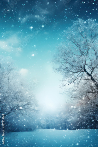 Winter background. Forest in the snow. Vertical background. AI generative.