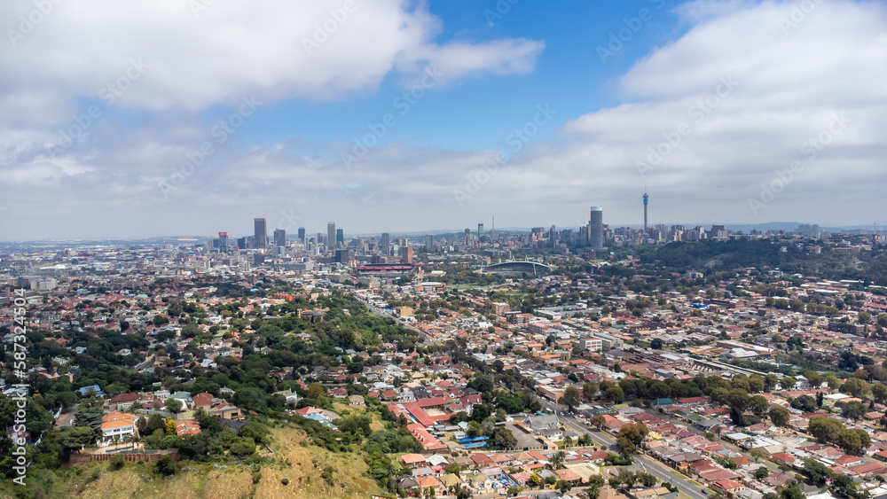 Obraz premium aerial view of johannesburg city skyline, south africa