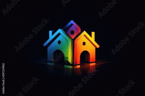 Colorful Home Icon Black Background. Generative AI