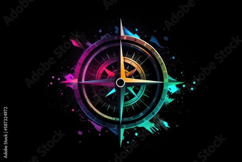 Colorful Compass Icon Black Background. Generative AI