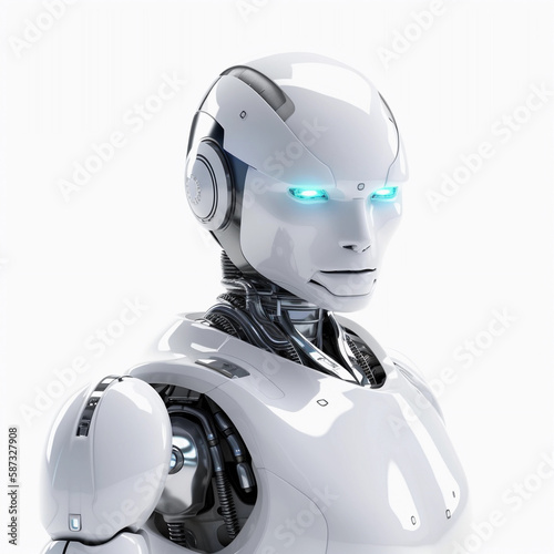  Futurischer weißer Roboter, Ai Bot , Futuristischer Ai Roboter, Künstliche Intelligenz, Ai generiert KI