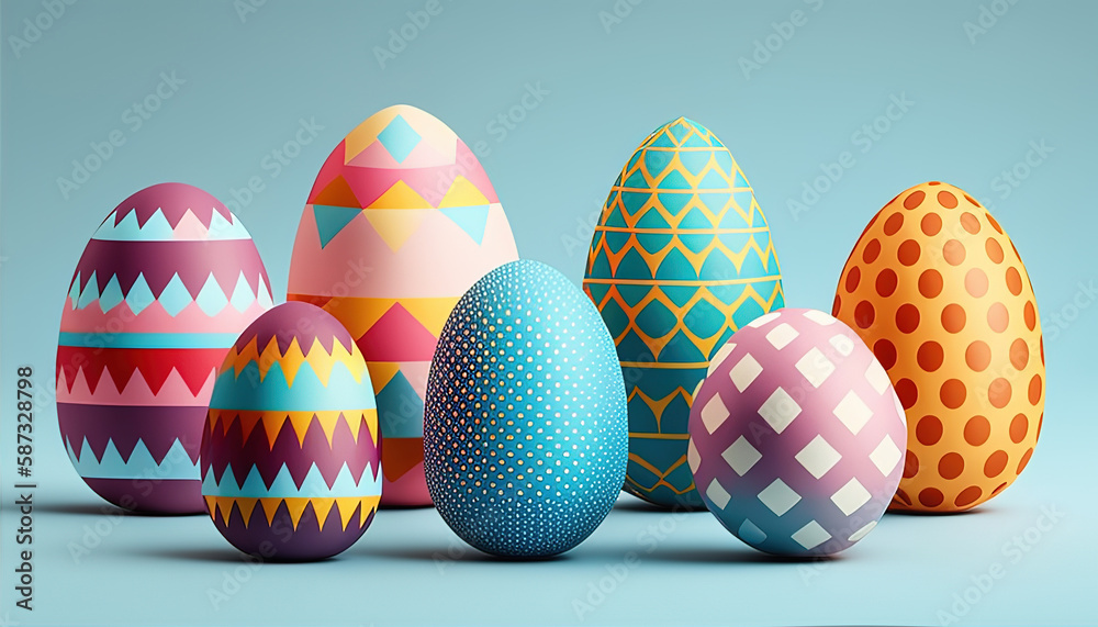 Three colorful easter eggs on a blue background Three colorful easter eggs on a blue background