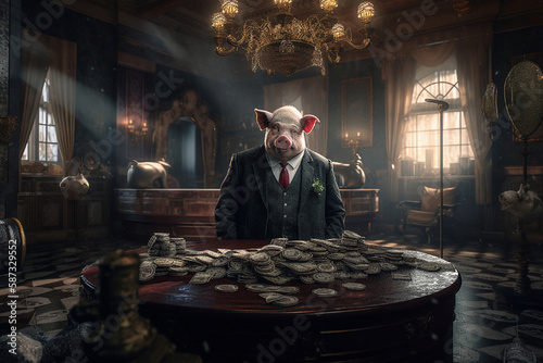 Fototapeta pig businessman in a business suit, created by a neural network, Generative AI t