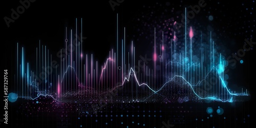 Big data technology, futuristic technological abstract background, lines and graphs glowing in the dark, AI generative