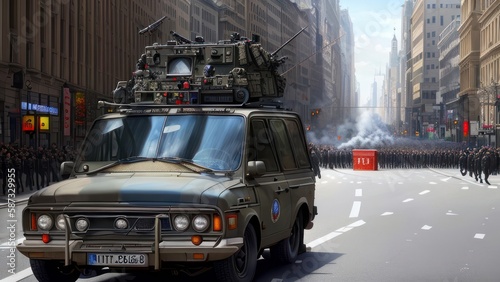 Vehicle in war scenario. Generative AI