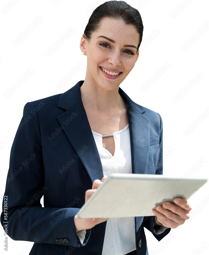 Portrait of beautiful smiling businesswoman using digital tablet Portrait of beautiful smiling businesswoman using digital tablet