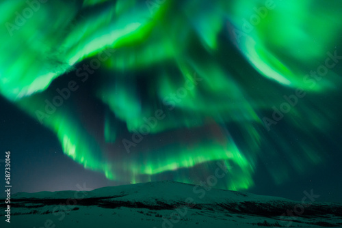 Strong solar activity on the night sky. Northern Lights also known as Aurora Borealis. High quality photo