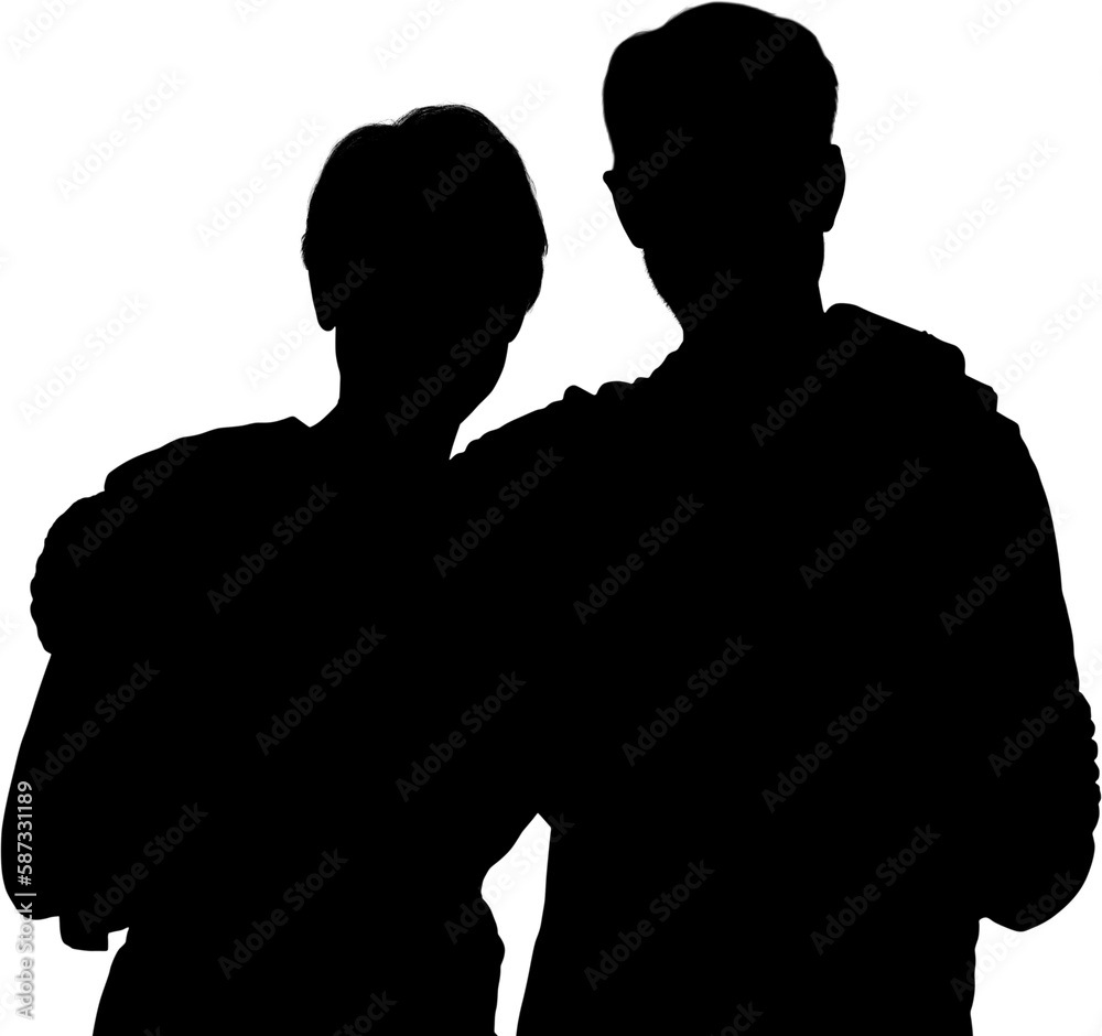 Silhouette couple with arms around while stanading