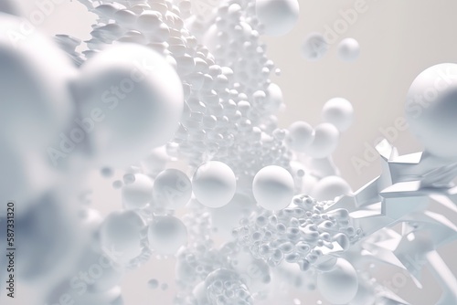 Abstract background white milk liquid bubble  molecule inside. Generative AI illustration.