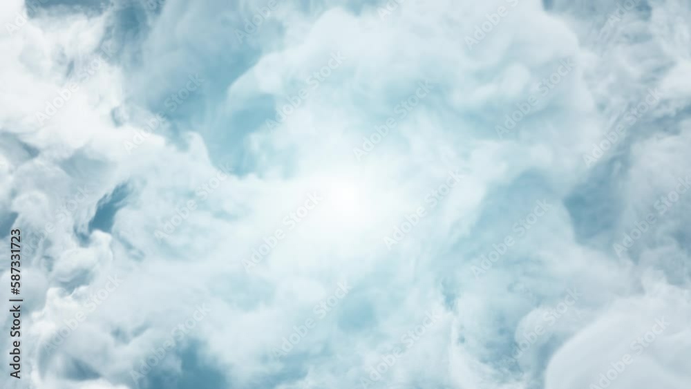 Clouds Frame On Sunny Sky Background/ 4k motion graphics of a banner frame of sunny sky landscape with clouds and smoke borders for holidays communication