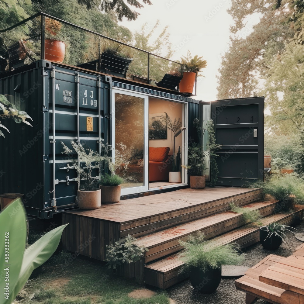 Sustainable Shipping Container Home EcoFriendly House Design Stock